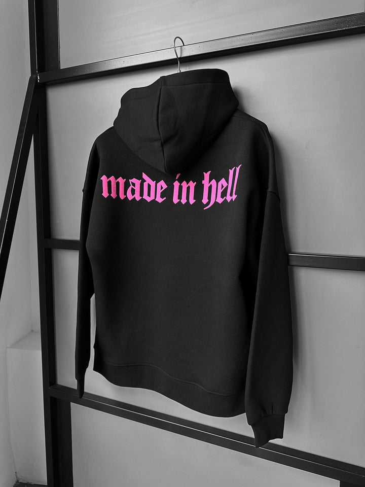 Oversize Made in Hell Hoodie - Czarny i Lila