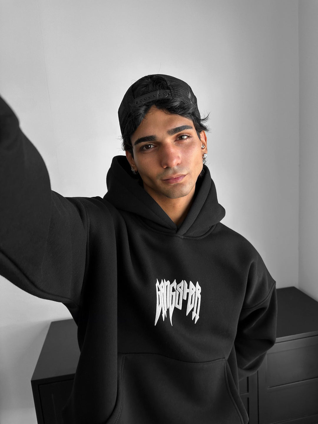 Oversize Gangster Hoodie - Czarny