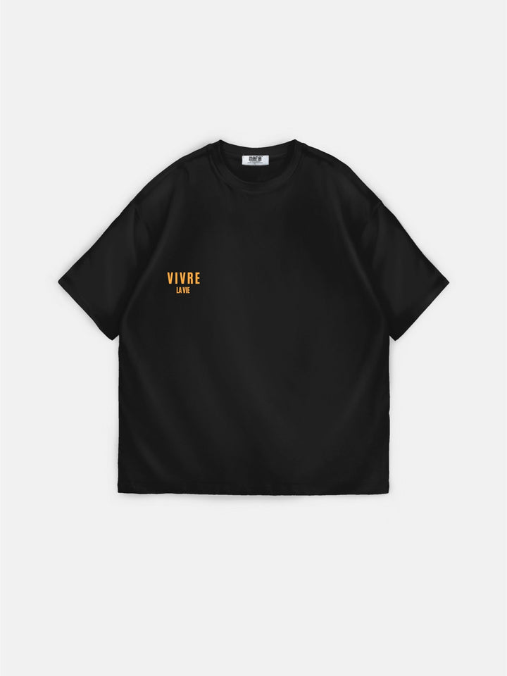 Oversize T-shirt Vivre la Vie - Czarny i Pomarańczowy