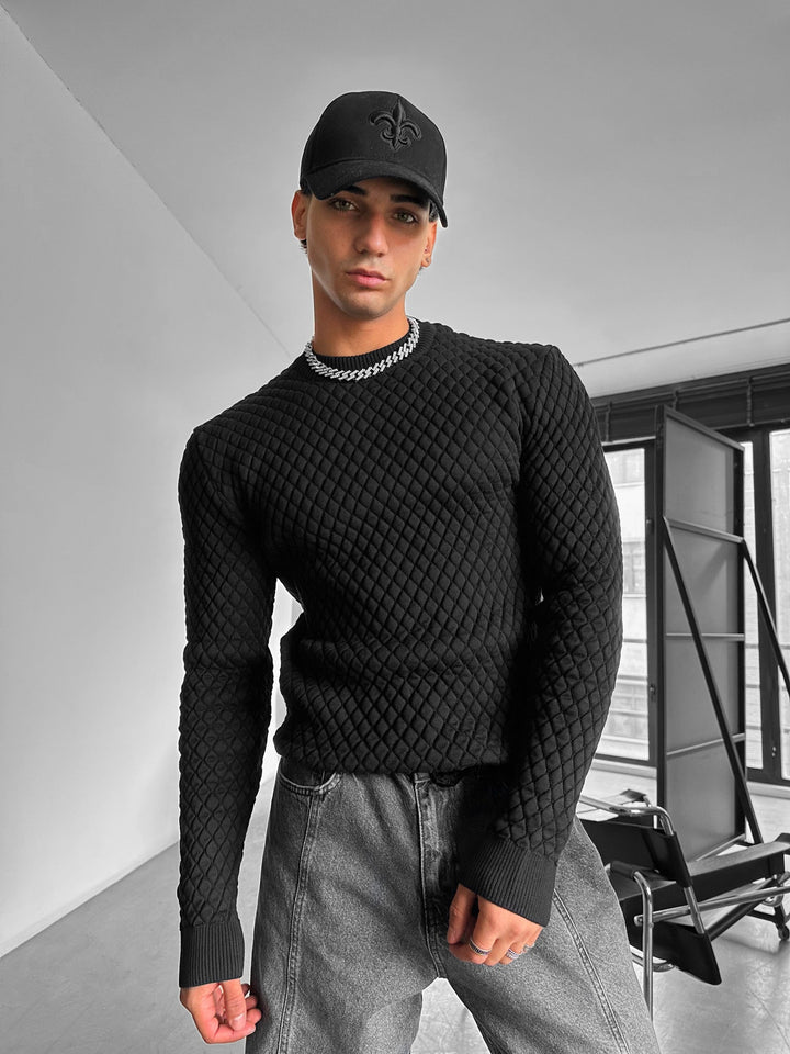 Sweter Slim Fit z teksturą - Czarny