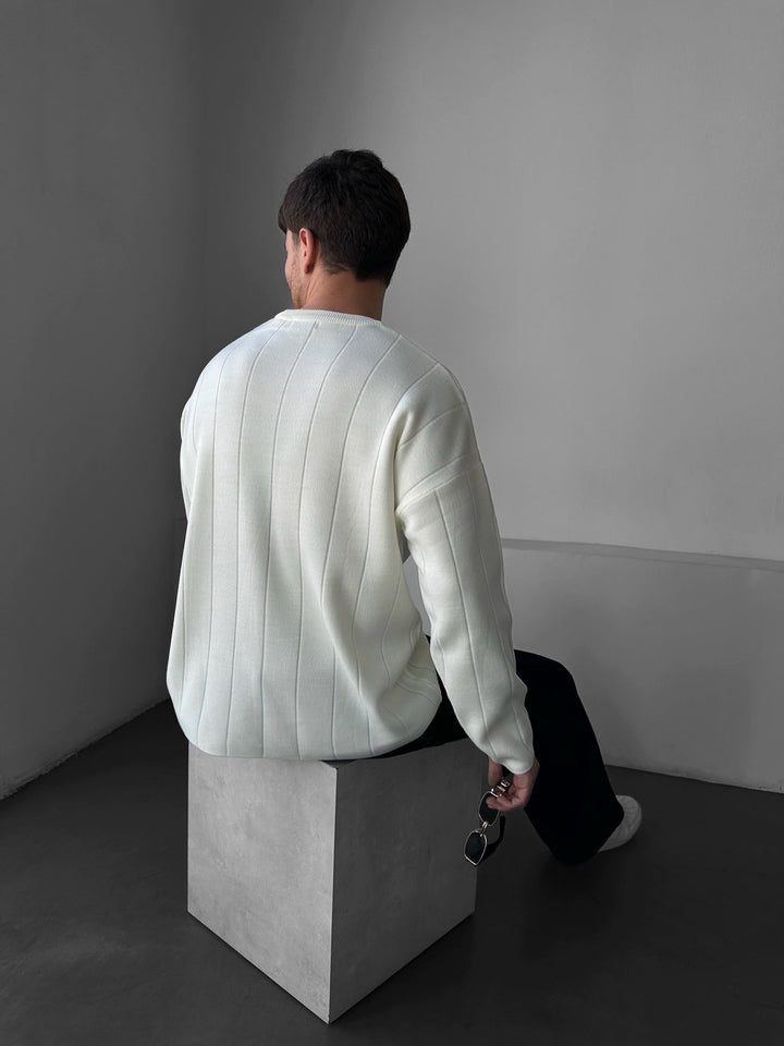 Sweter Oversize Lines - Ecru