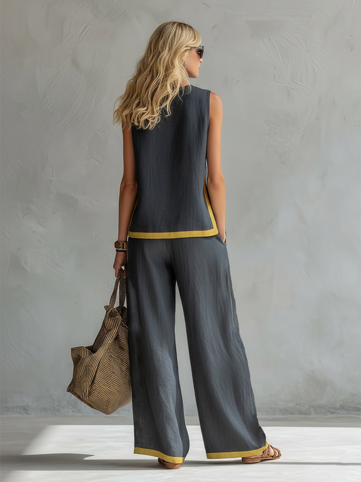 Elegancki bez rękawów i szeroki Trouser zestaw
