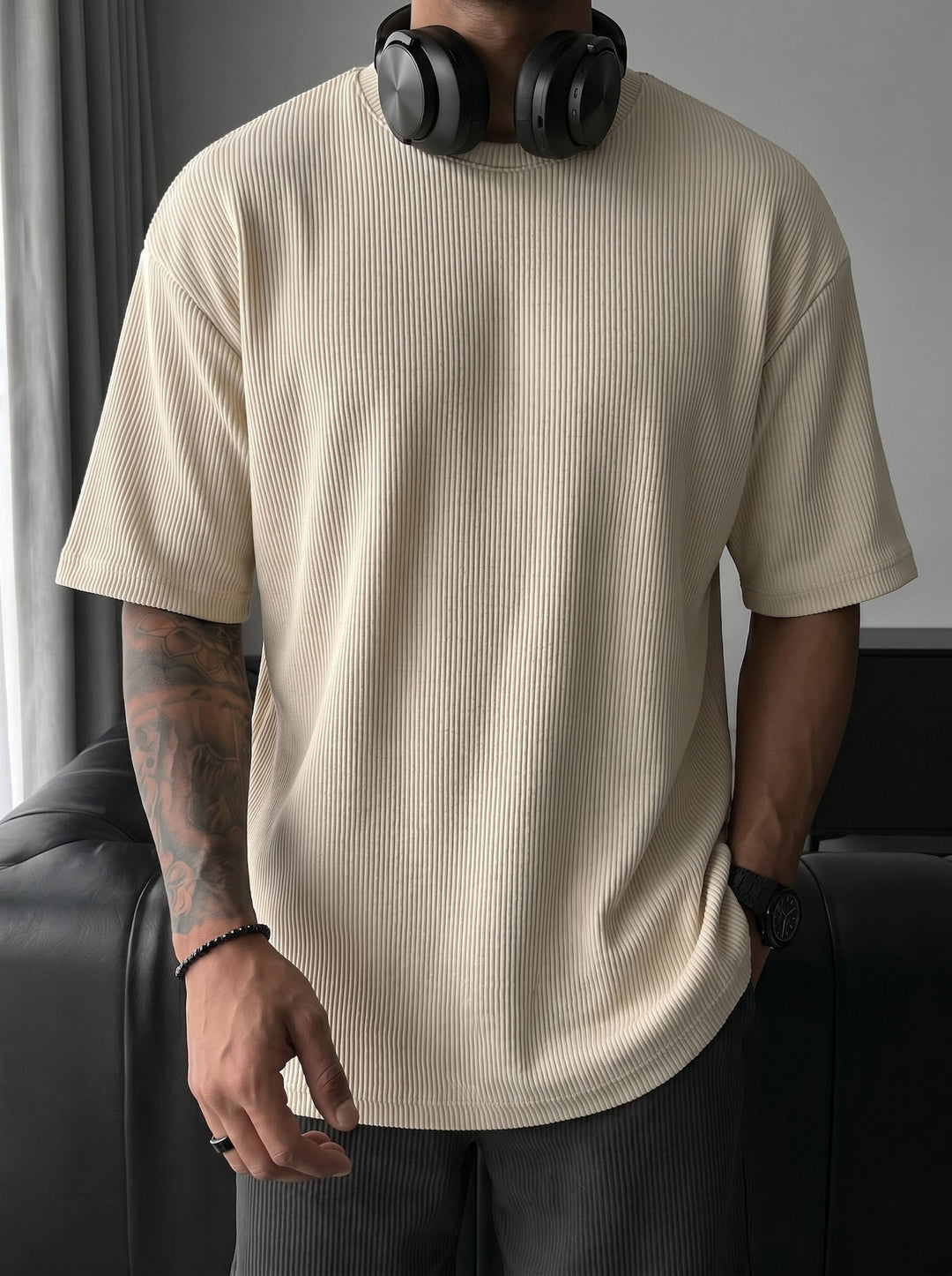 Oversize Cord Tee - Beżowy