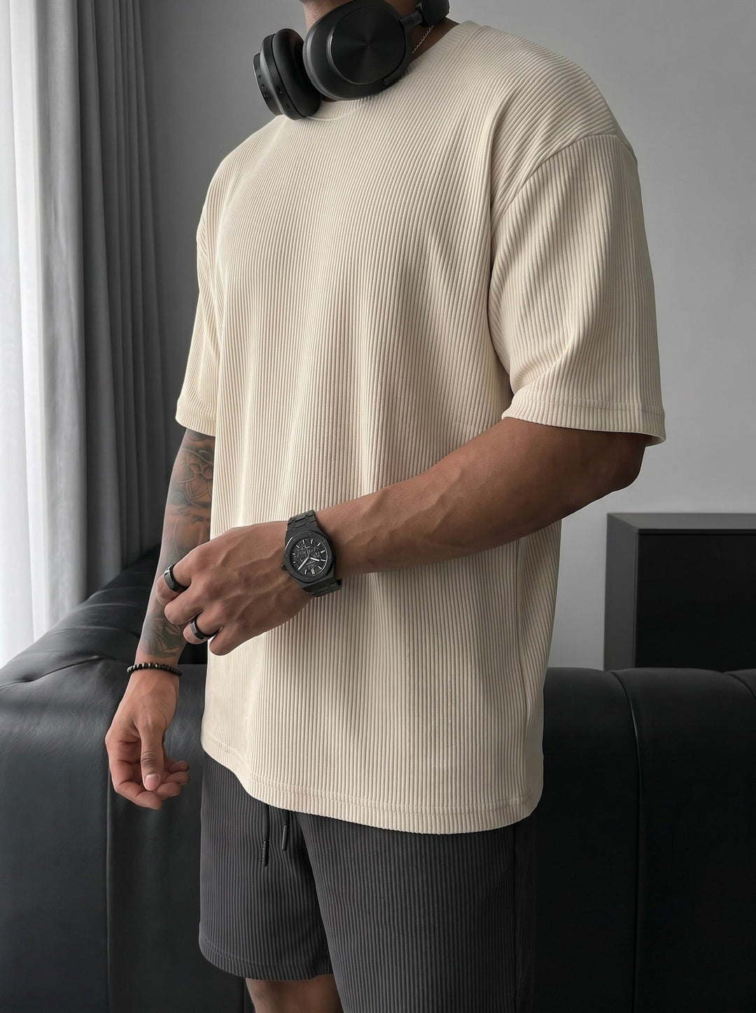 Oversize Cord Tee - Beżowy