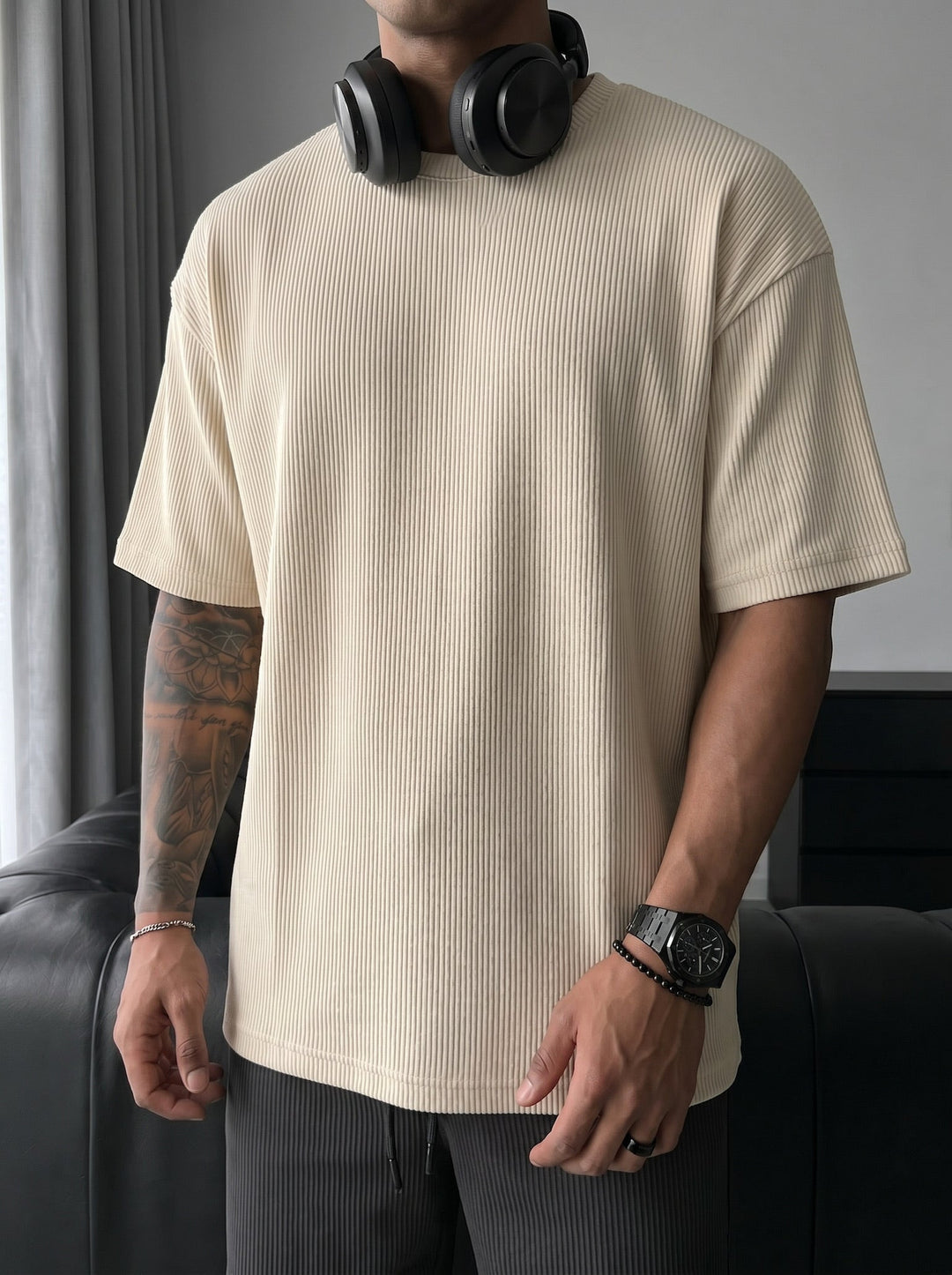 Oversize Cord Tee - Beżowy