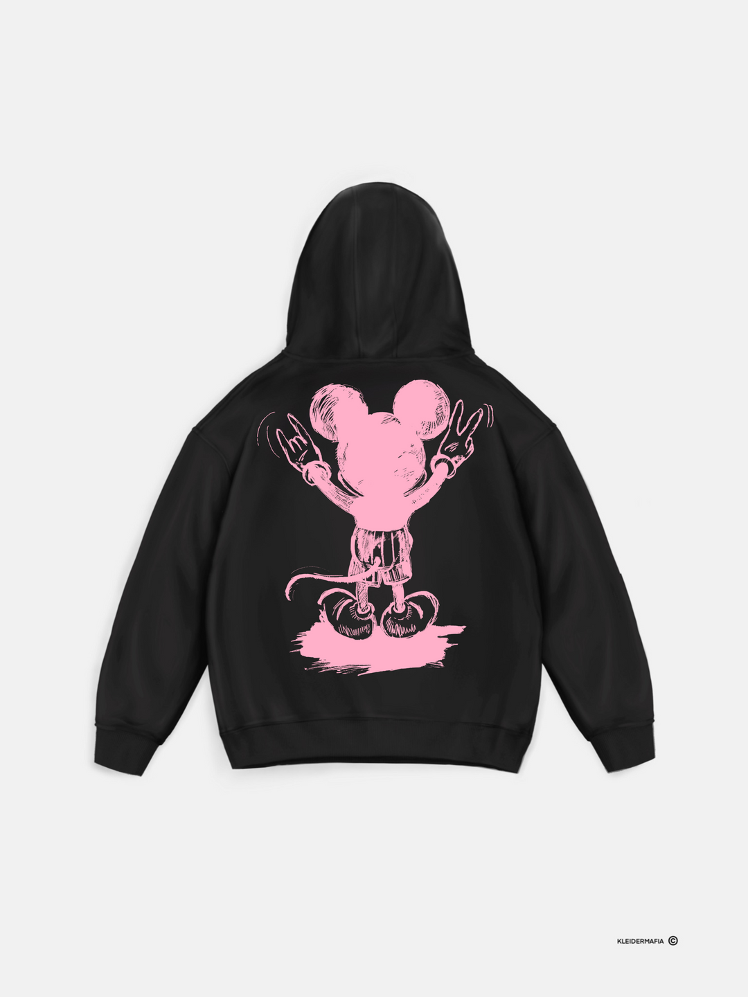 Oversize Hoodie z Myszą - Czarny i Różowy