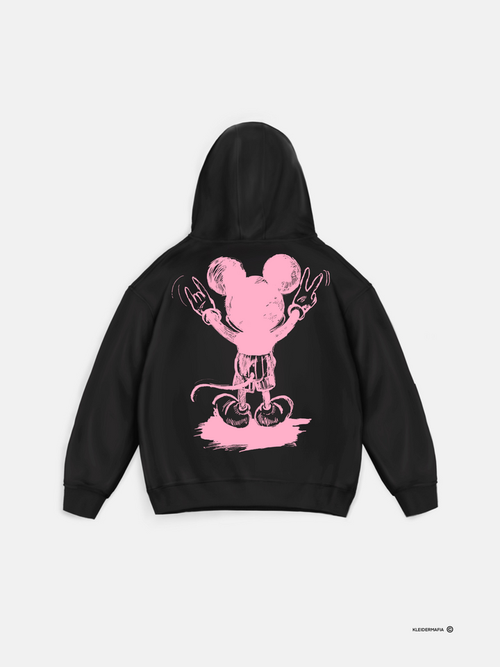 Oversize Hoodie z Myszą - Czarny i Różowy