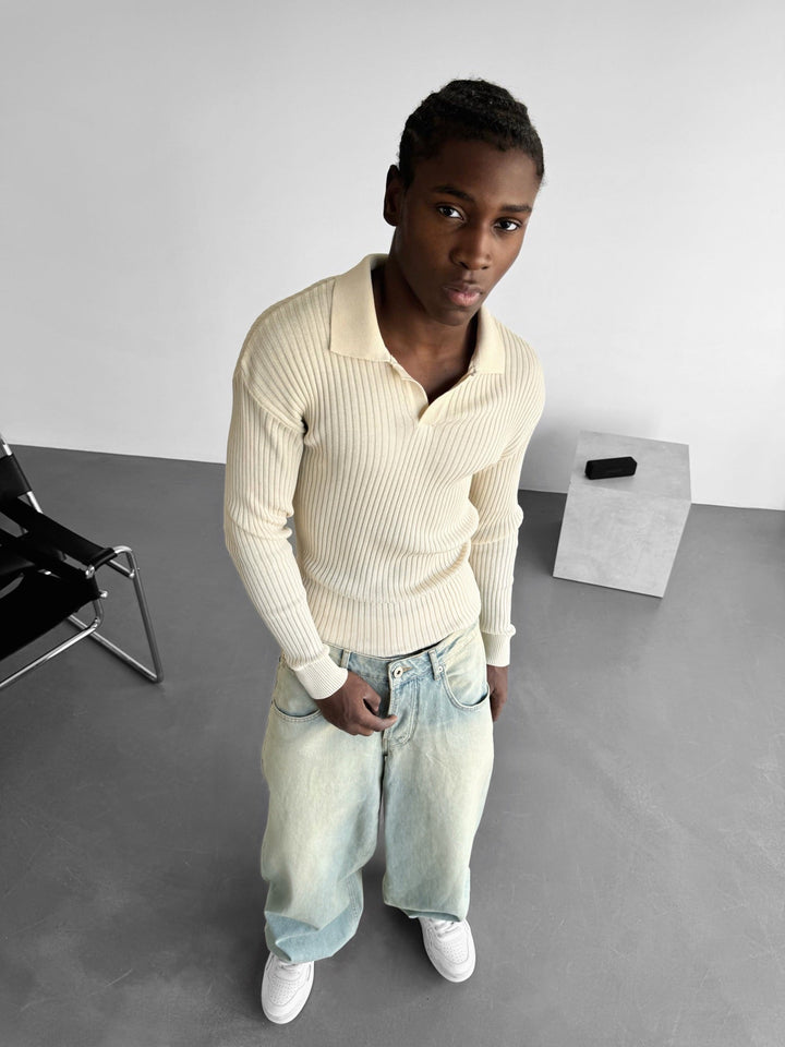 Sweter Polo Slim Fit - Beżowy