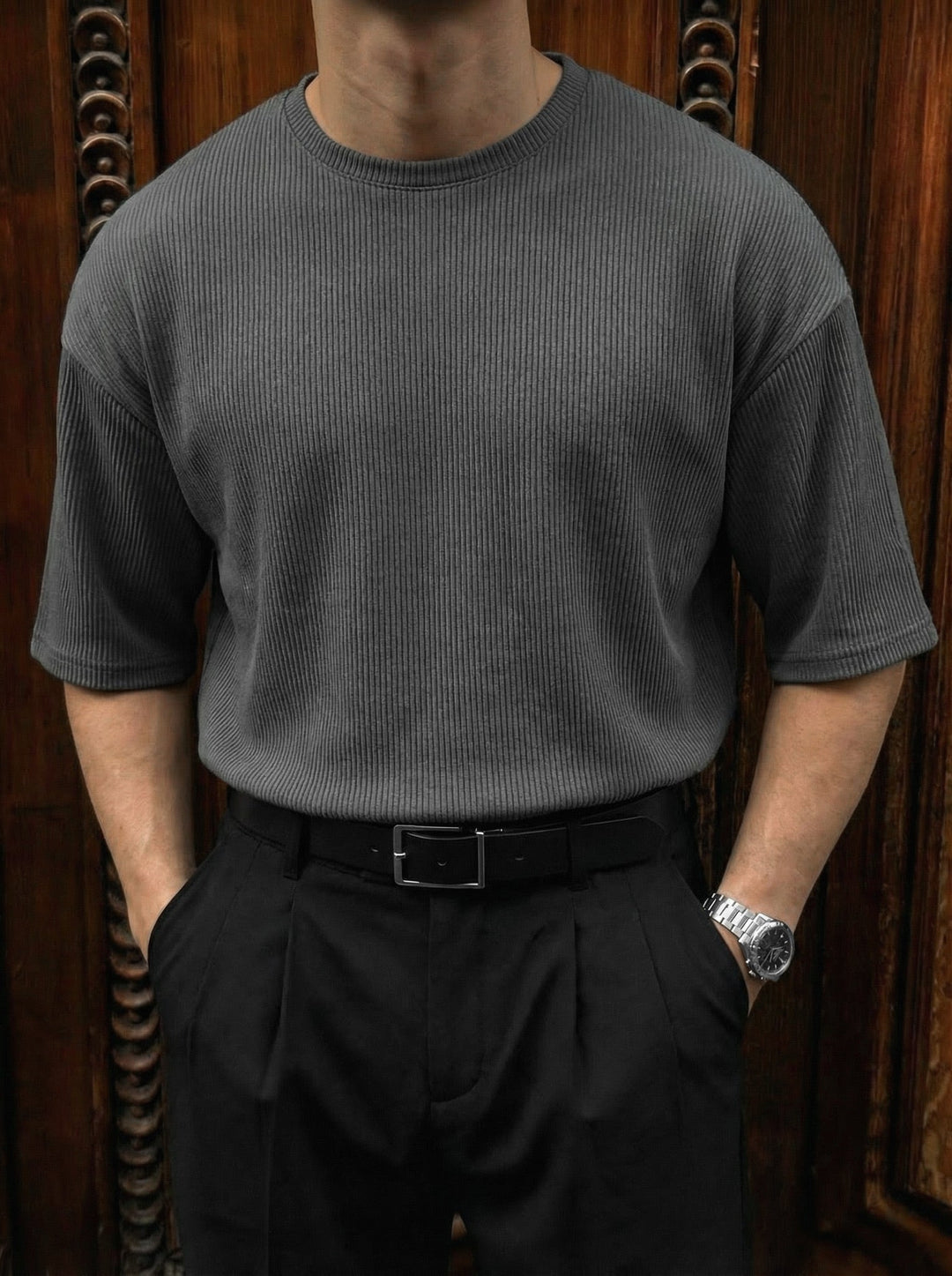 Oversize Cord Tee - Antracyt
