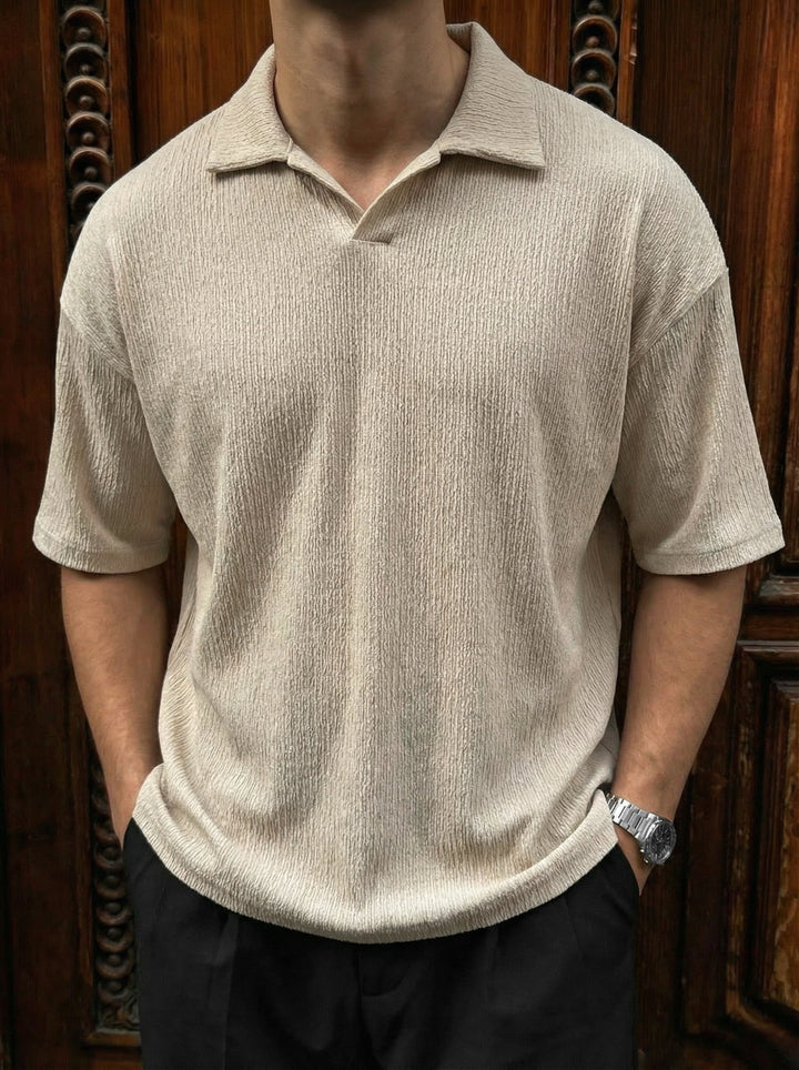 Oversize Crepe Polo T-Shirt - Beżowy