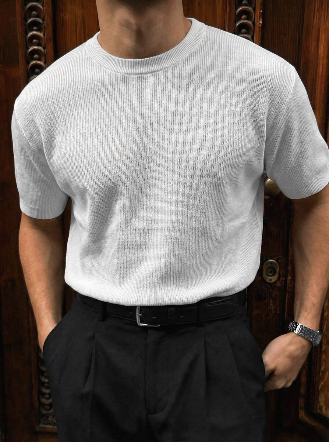 Oversize T-shirt dzianinowy - Biały