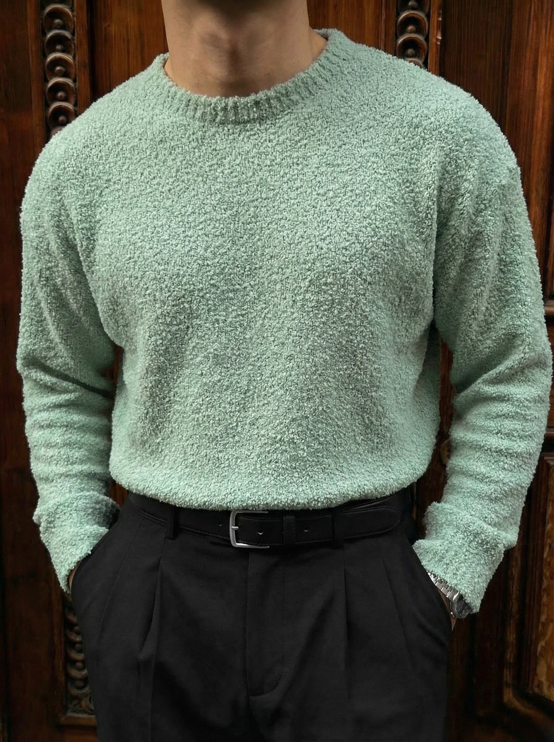 Oversize Plush Pullover - Niebieski Starlight