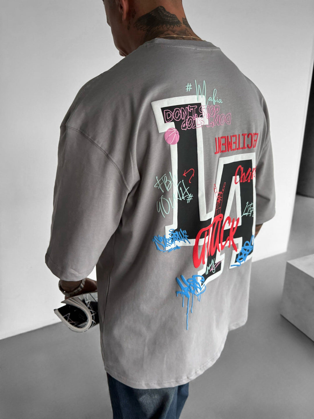 Oversize L.A T-shirt - Szary