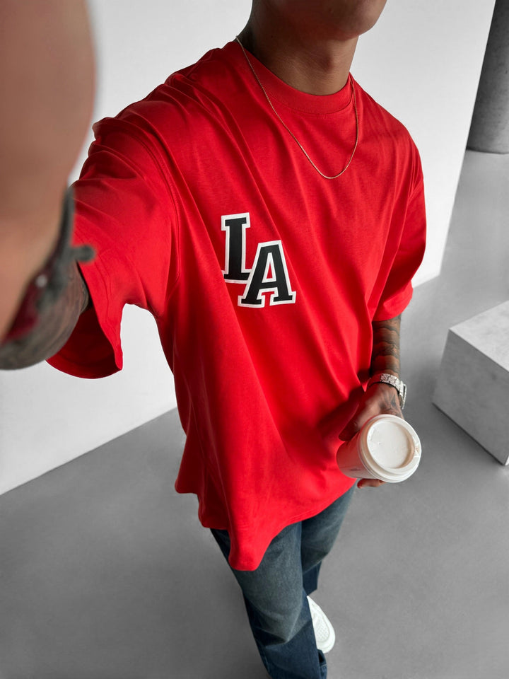 Oversize L.A T-shirt - Czerwony