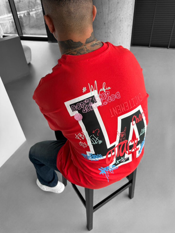 Oversize L.A T-shirt - Czerwony