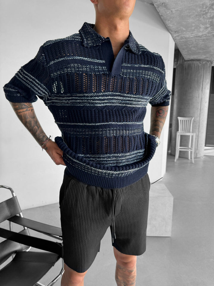 Oversize Knit Polo T-Shirt - Indygo
