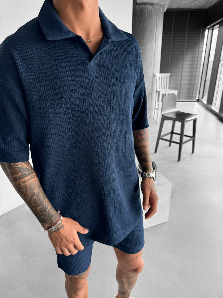 Oversize Crepe Polo T-Shirt - Indygo