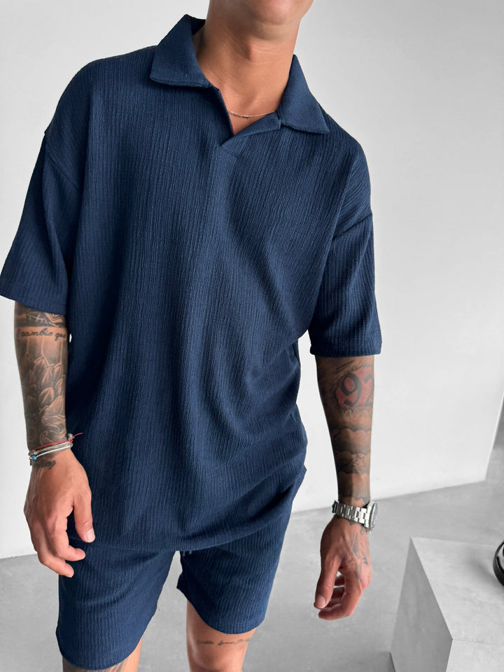 Oversize Crepe Polo T-Shirt - Indygo
