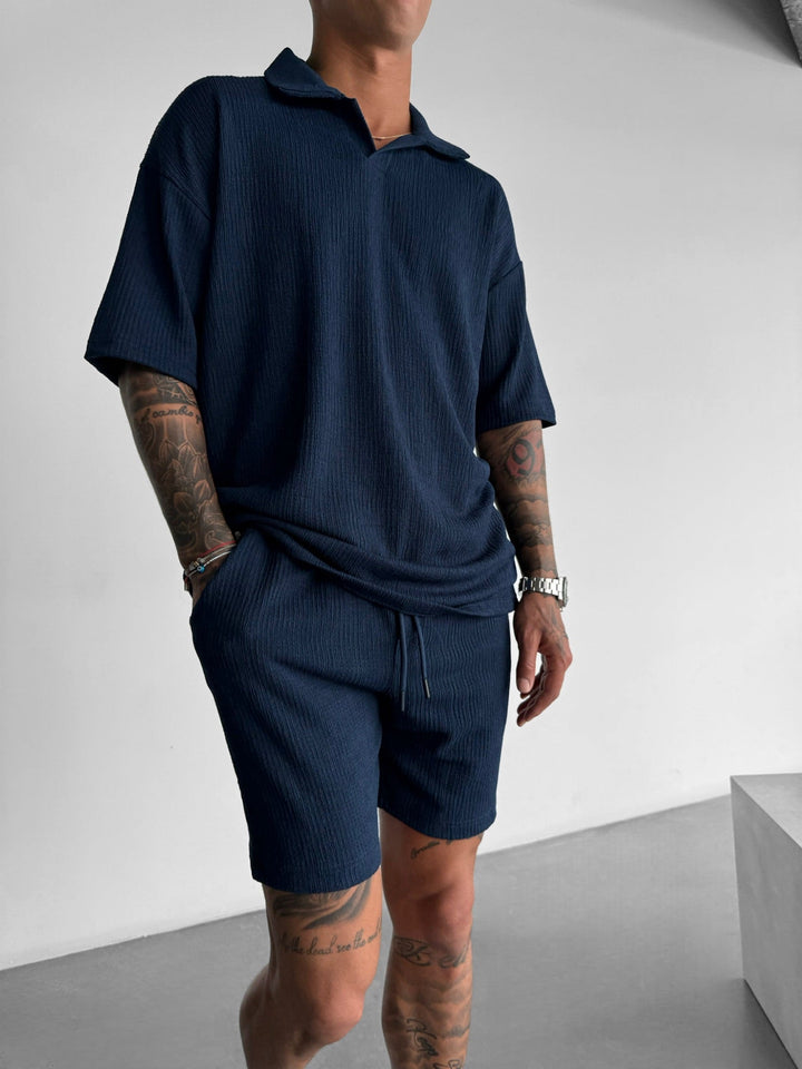 Oversize Crepe Polo T-Shirt - Indygo