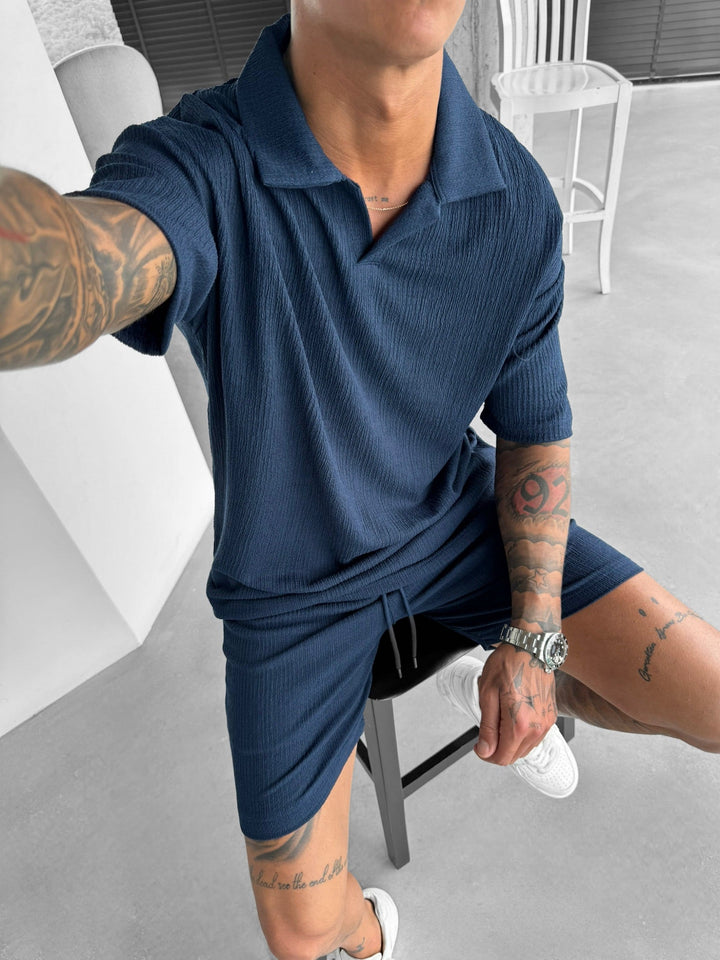 Oversize Crepe Polo T-Shirt - Indygo