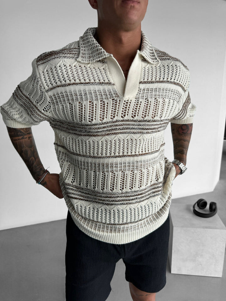 Oversize Knit Polo T-Shirt - Brązowy