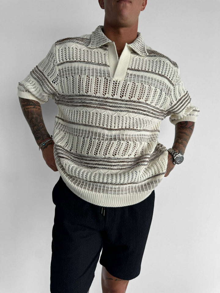 Oversize Knit Polo T-Shirt - Brązowy