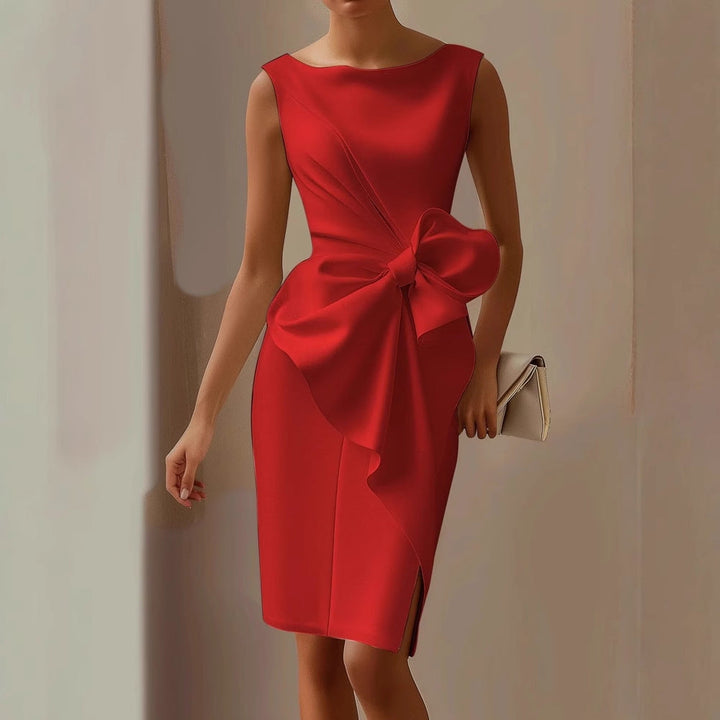 Stylowy bez rękawów Ribbon talia sukienka
