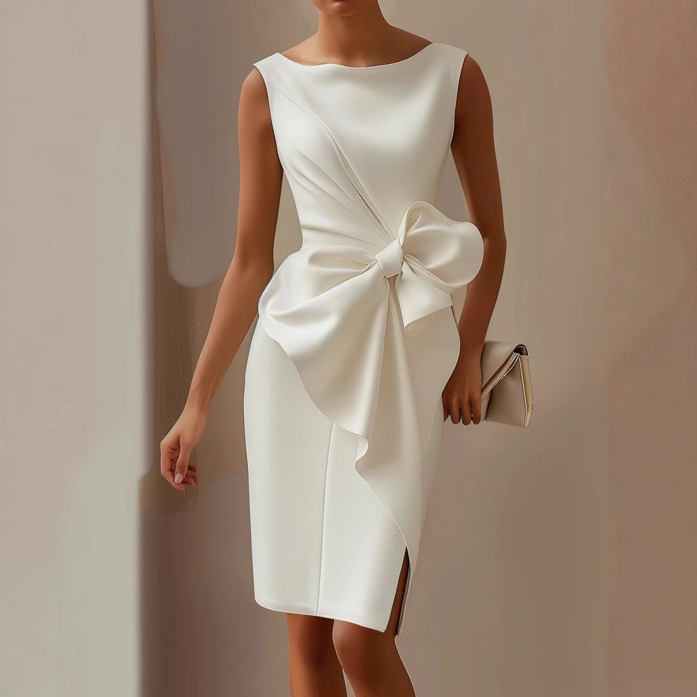 Stylowy bez rękawów Ribbon talia sukienka