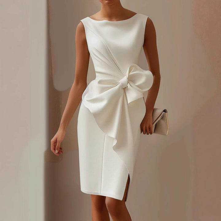 Stylowy bez rękawów Ribbon talia sukienka
