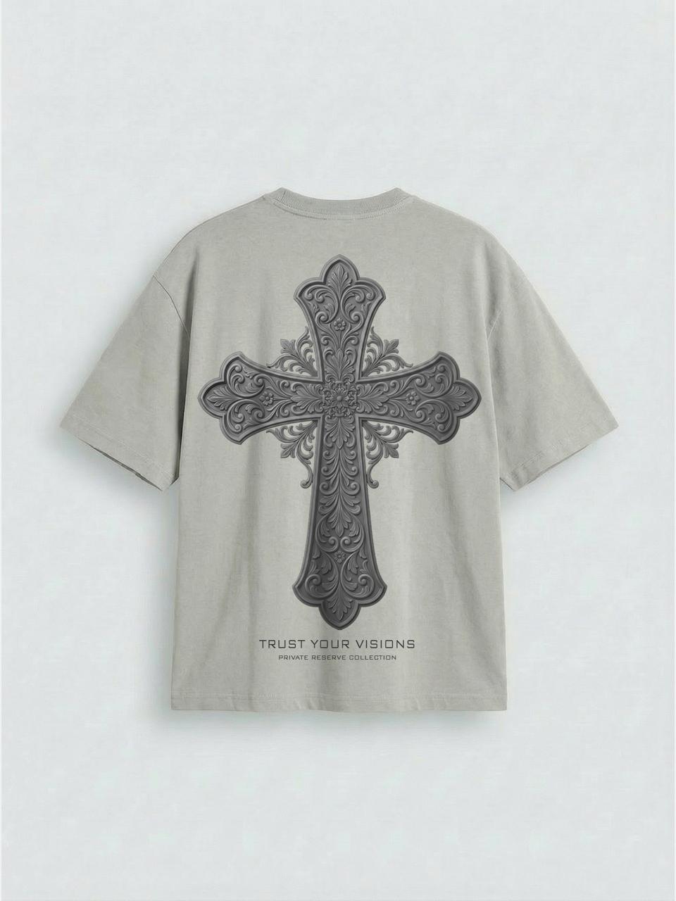 Oversize T-shirt Krzyżowy - Szary