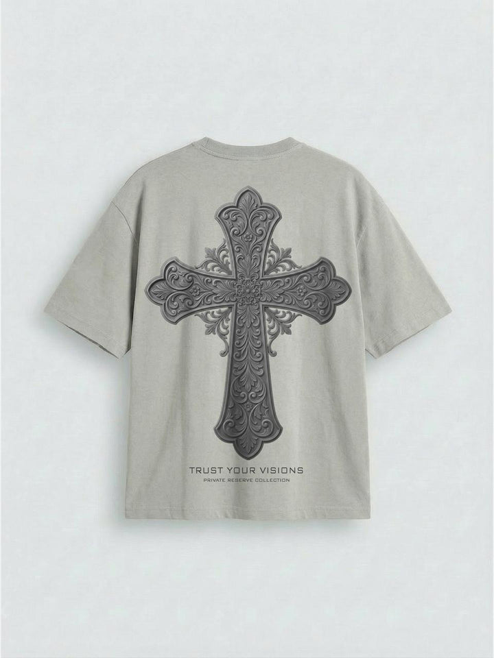 Oversize T-shirt Krzyżowy - Szary