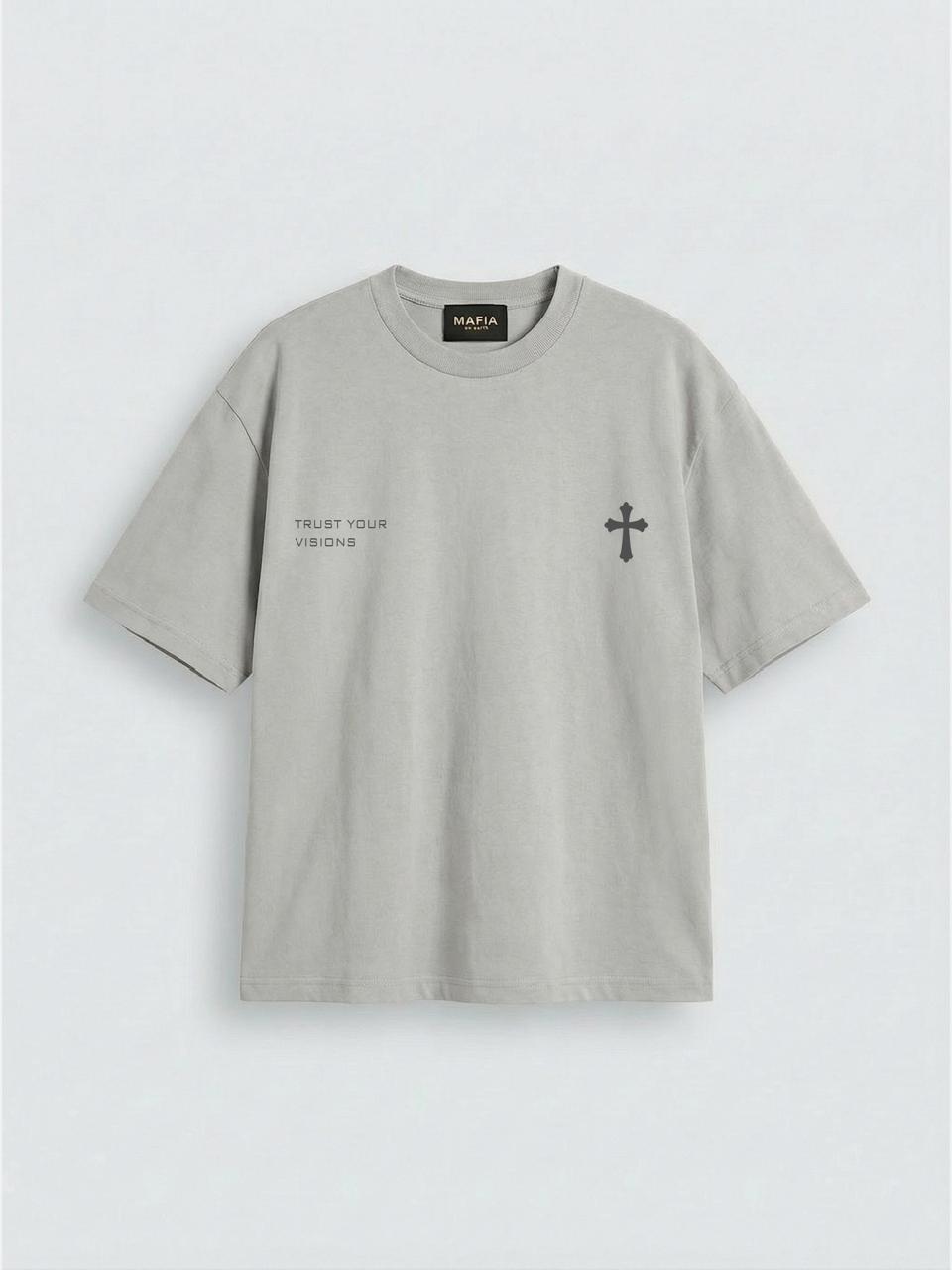 Oversize T-shirt Krzyżowy - Szary
