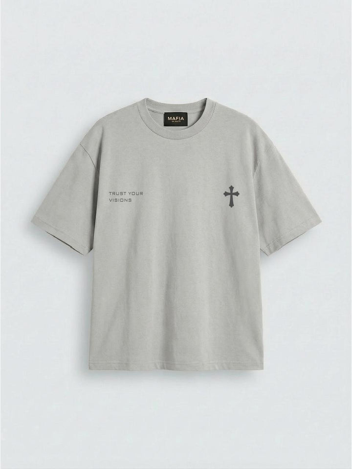 Oversize T-shirt Krzyżowy - Szary