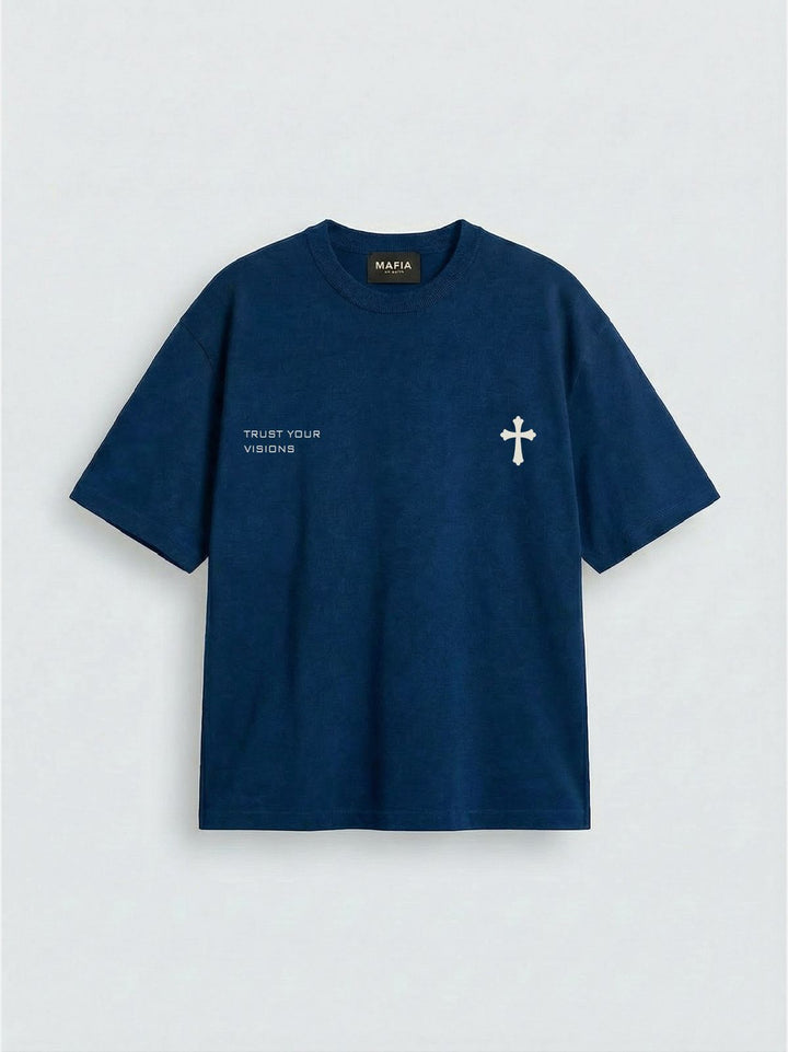 T-shirt Oversize Cross - Granatowy