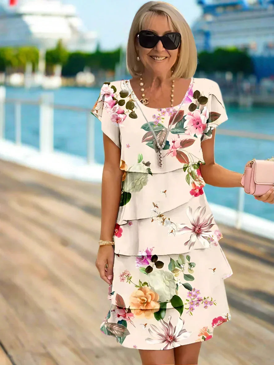 Kwiatowy Tiered Chiffon sukienka