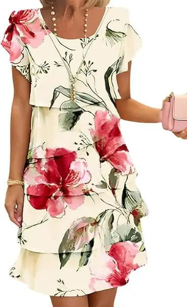 Kwiatowy Tiered Chiffon sukienka