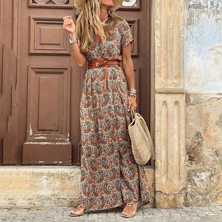 Dekolt V boho sukienka maxi