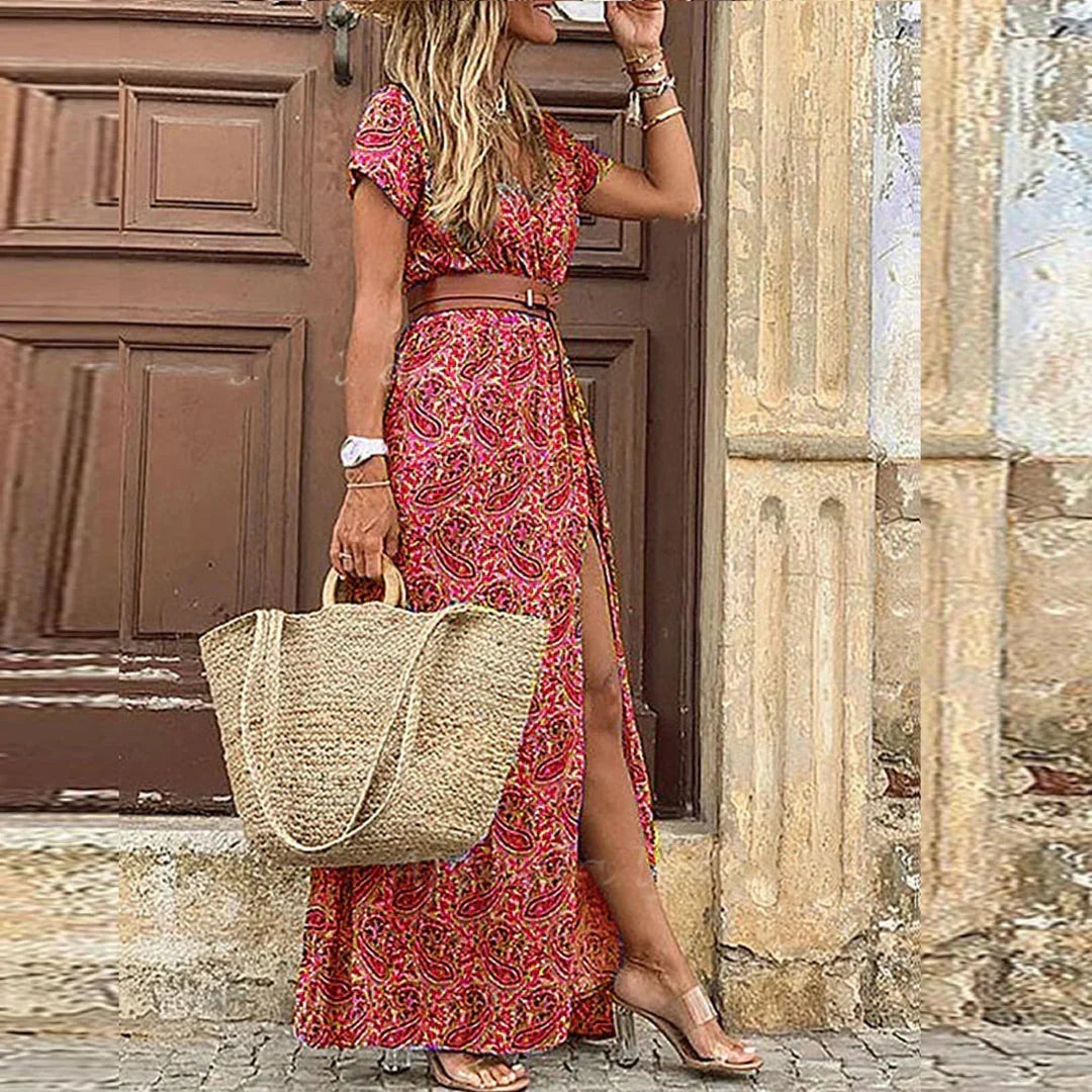 Dekolt V boho sukienka maxi