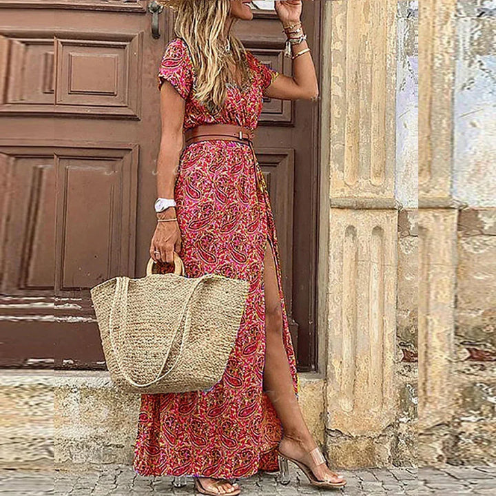 Dekolt V boho sukienka maxi