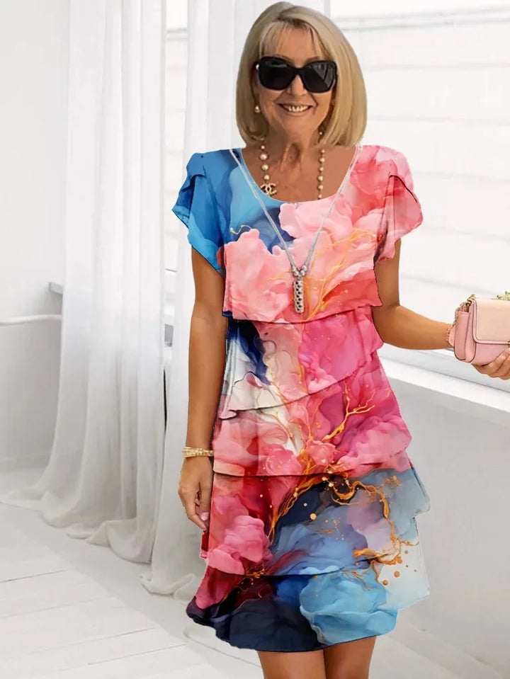 Kwiatowy Tiered Chiffon sukienka