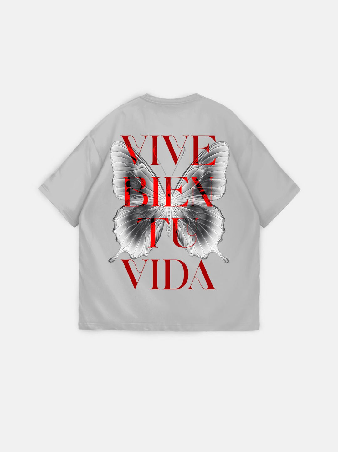 Oversize "Vive Bien Tu Vida" T-Shirt - Szary