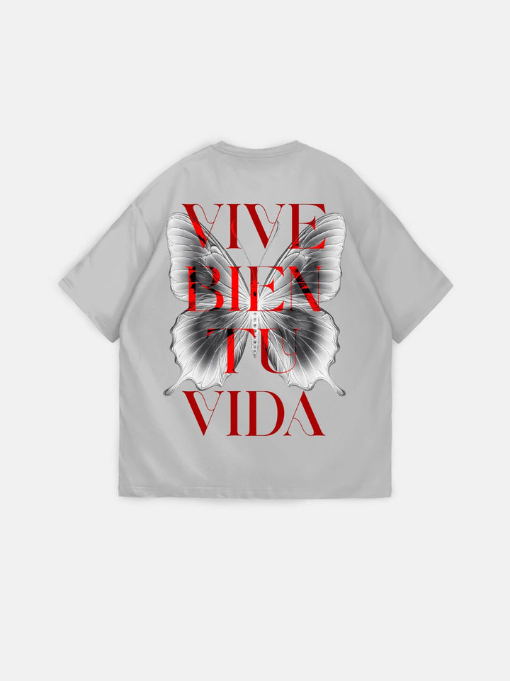 Oversize "Vive Bien Tu Vida" T-Shirt - Szary