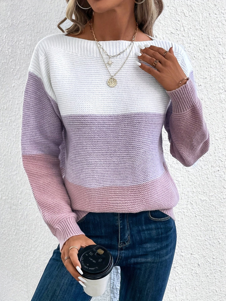 Blok kolorów Drop-Shoulder sweter