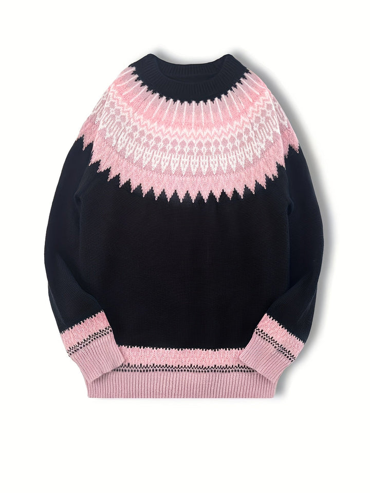Chunky Jacquard Round szyja sweter