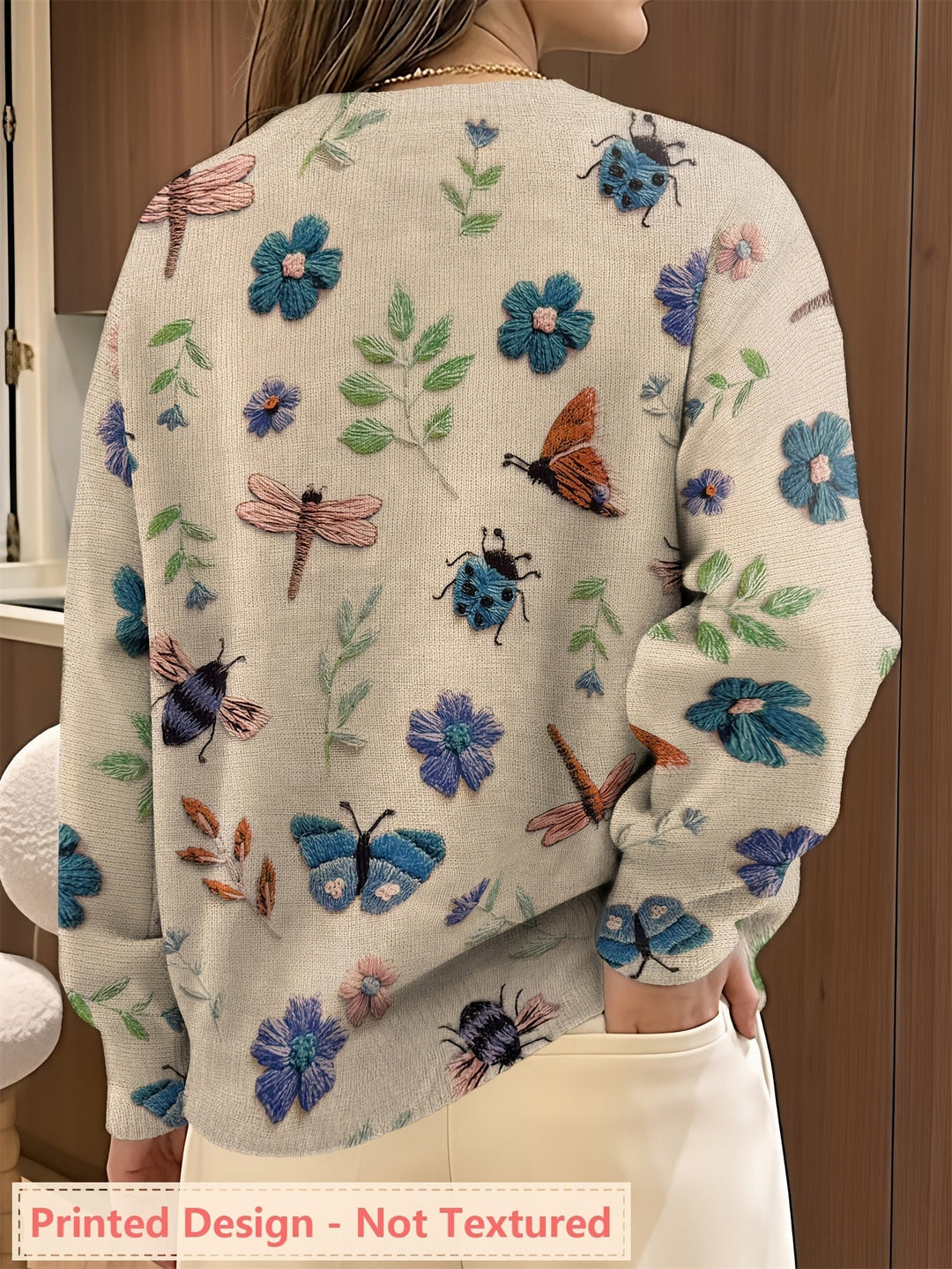 Botanical wzór okrągły dekolt sweter