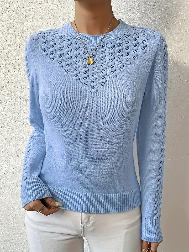 Pointelle-Knit Round szyja sweter
