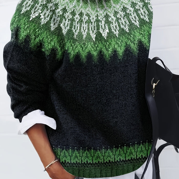 Chunky Jacquard Round szyja sweter