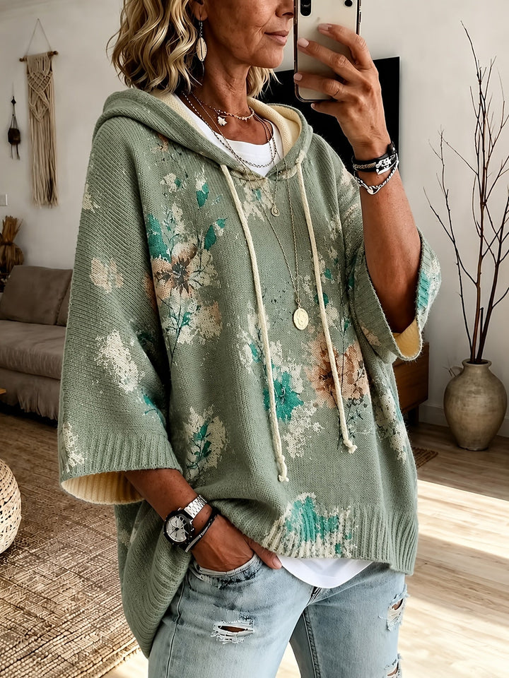 Z kapturem kwiatowy Cape sweter
