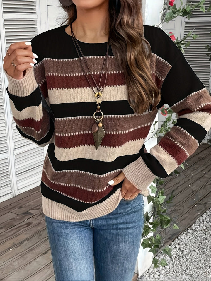 Przytulny w paski Round-Neck sweter