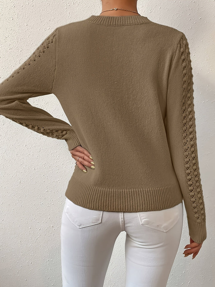 Pointelle-Knit Round szyja sweter